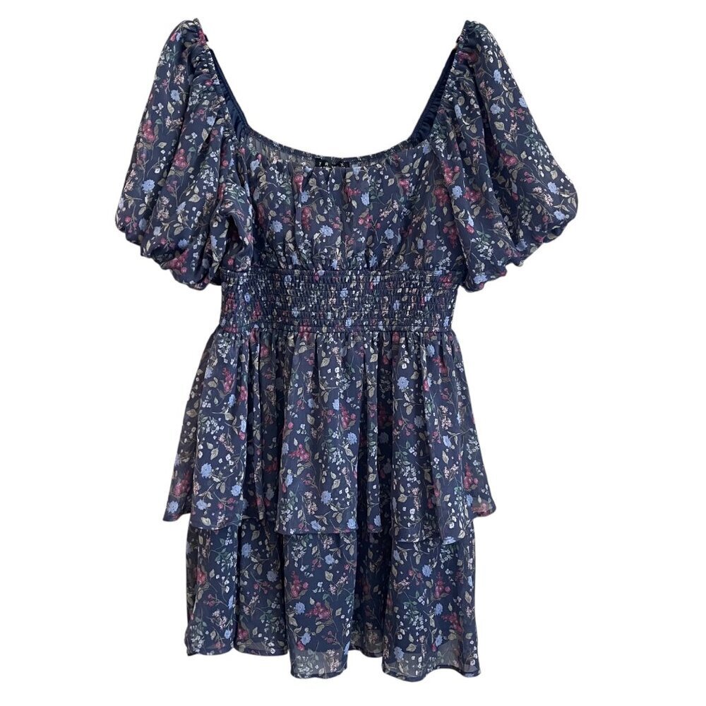 Trixxi Women Floral Milkmaid Dress Size L Puff Sleeve Cottagecore Tiered Boho